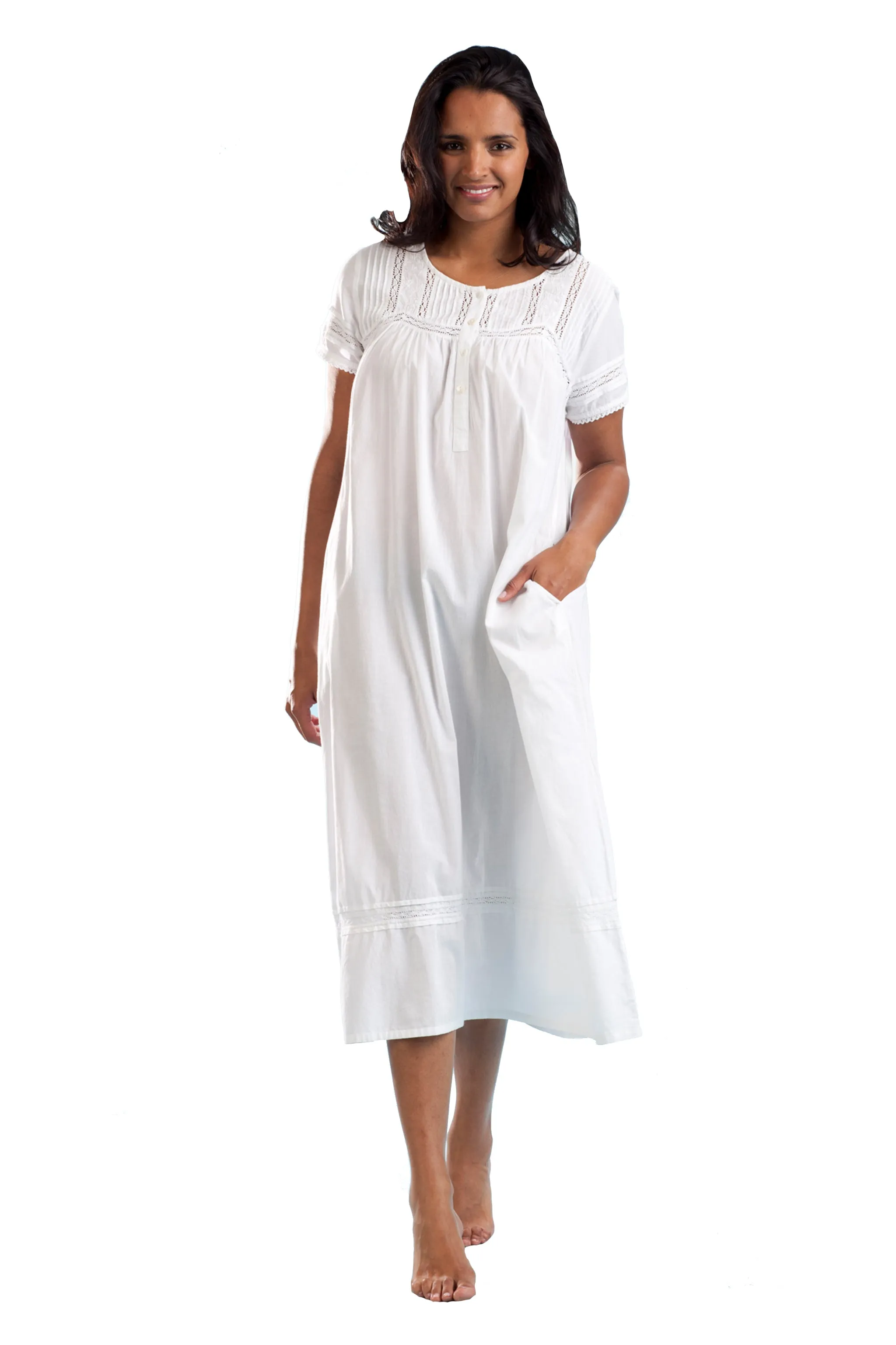 100% Cotton Cap Sleeve Embroidered Gown