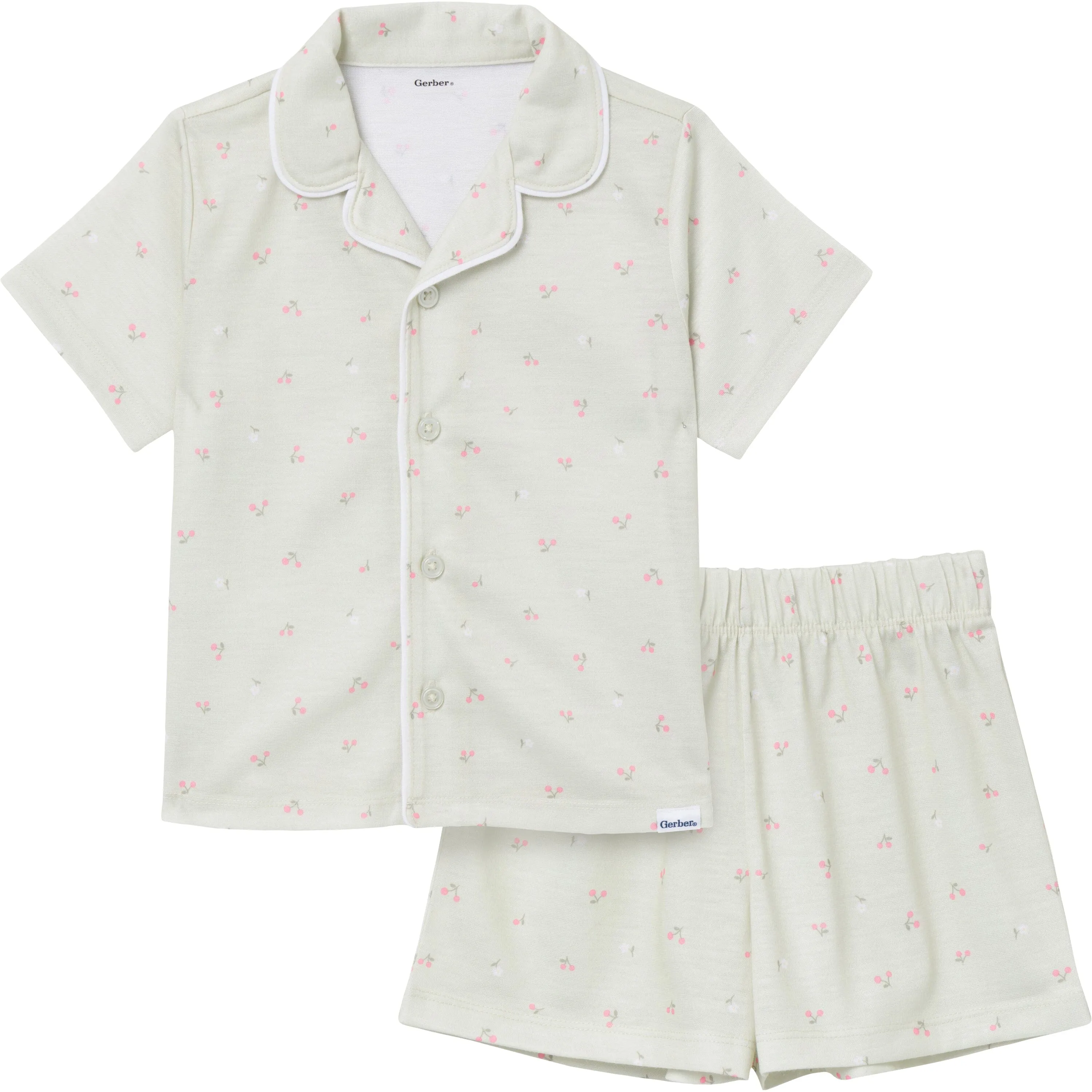 2-Piece Infant & Toddler Girls Cherries Button Up Pajama Shorts Set