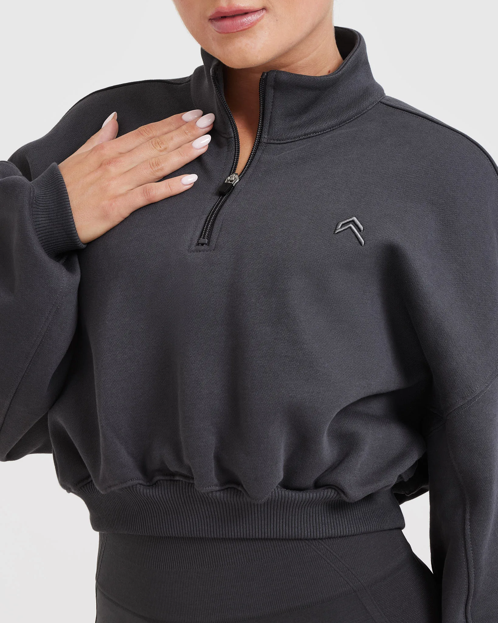 All Day Cosy Crop 1/4 Zip Sweatshirt | Coal