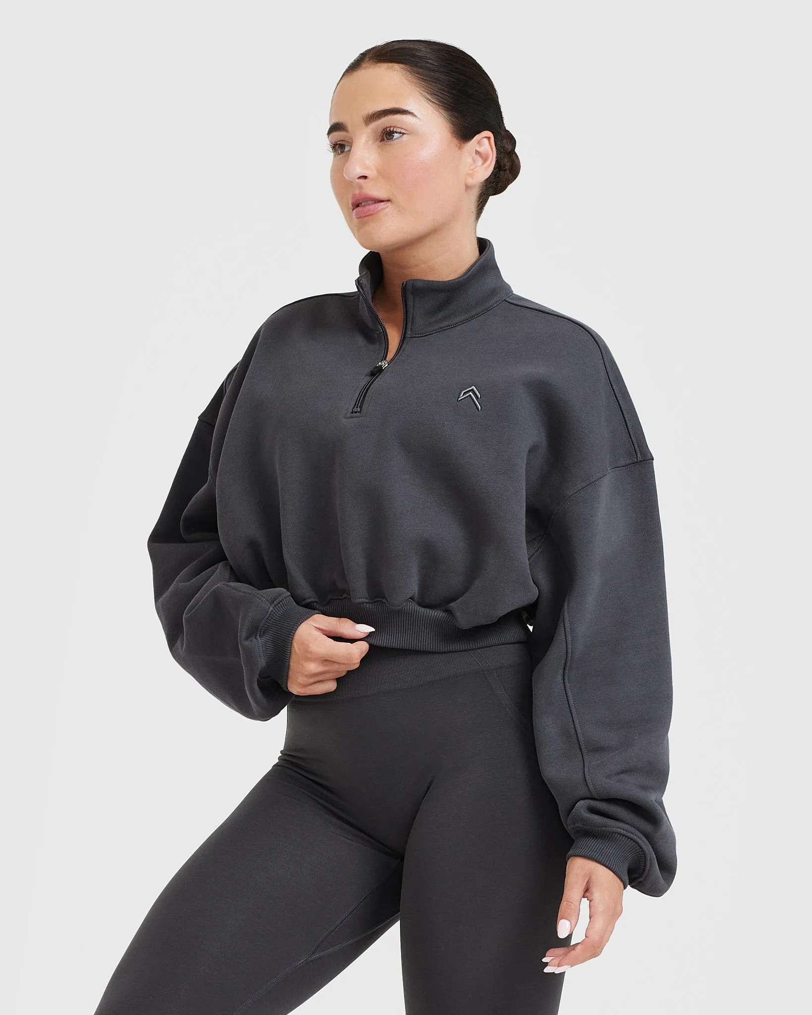 All Day Cosy Crop 1/4 Zip Sweatshirt | Coal