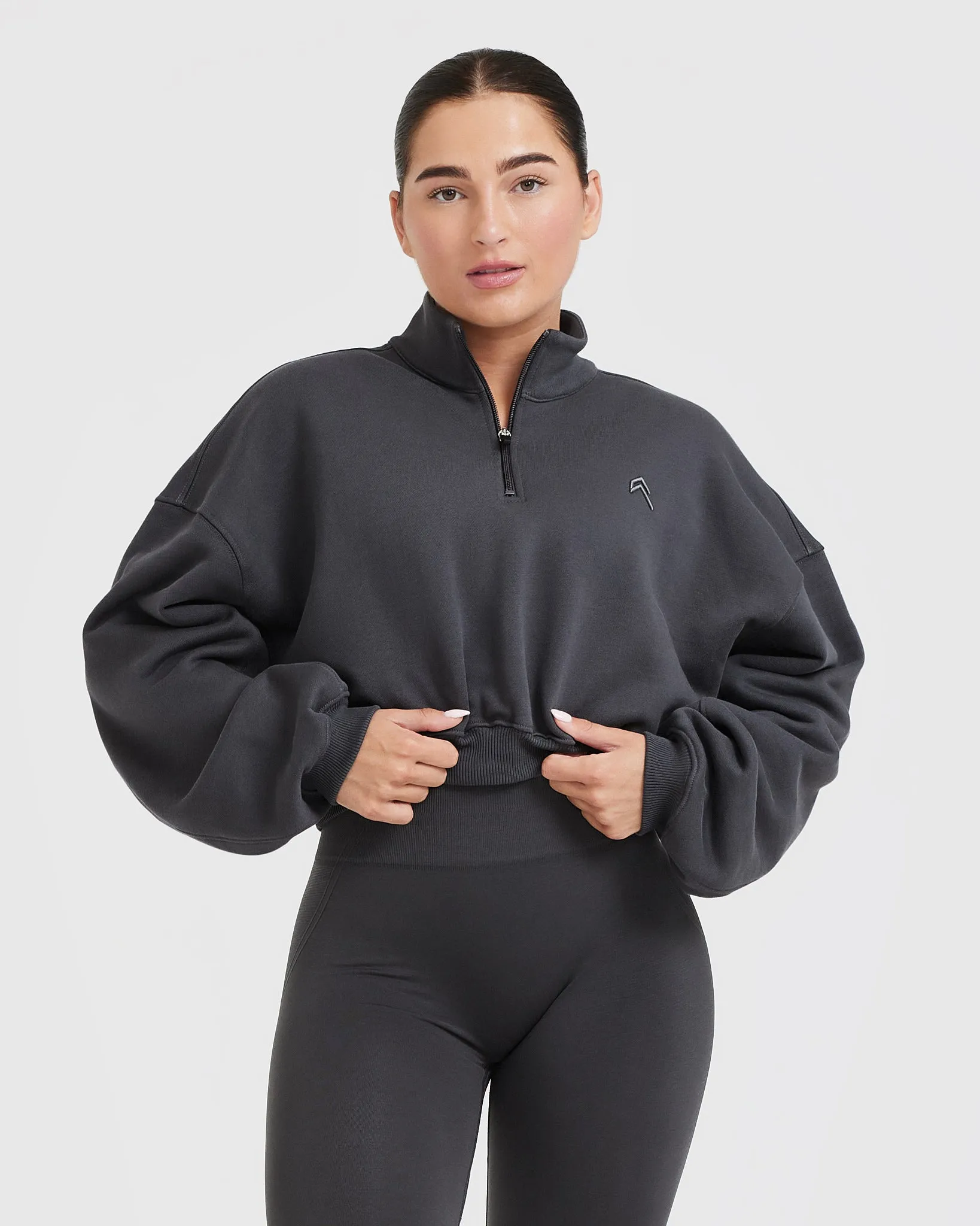 All Day Cosy Crop 1/4 Zip Sweatshirt | Coal