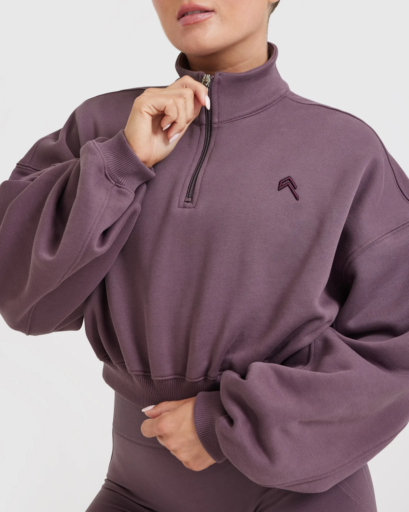 All Day Cosy Crop 1/4 Zip Sweatshirt | Vintage Purple