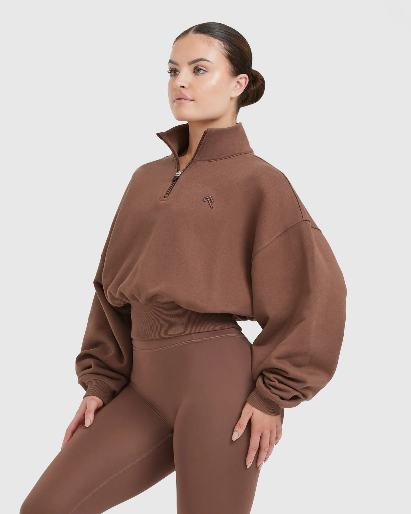 All Day Crop 1/4 Zip Sweatshirt | Chestnut