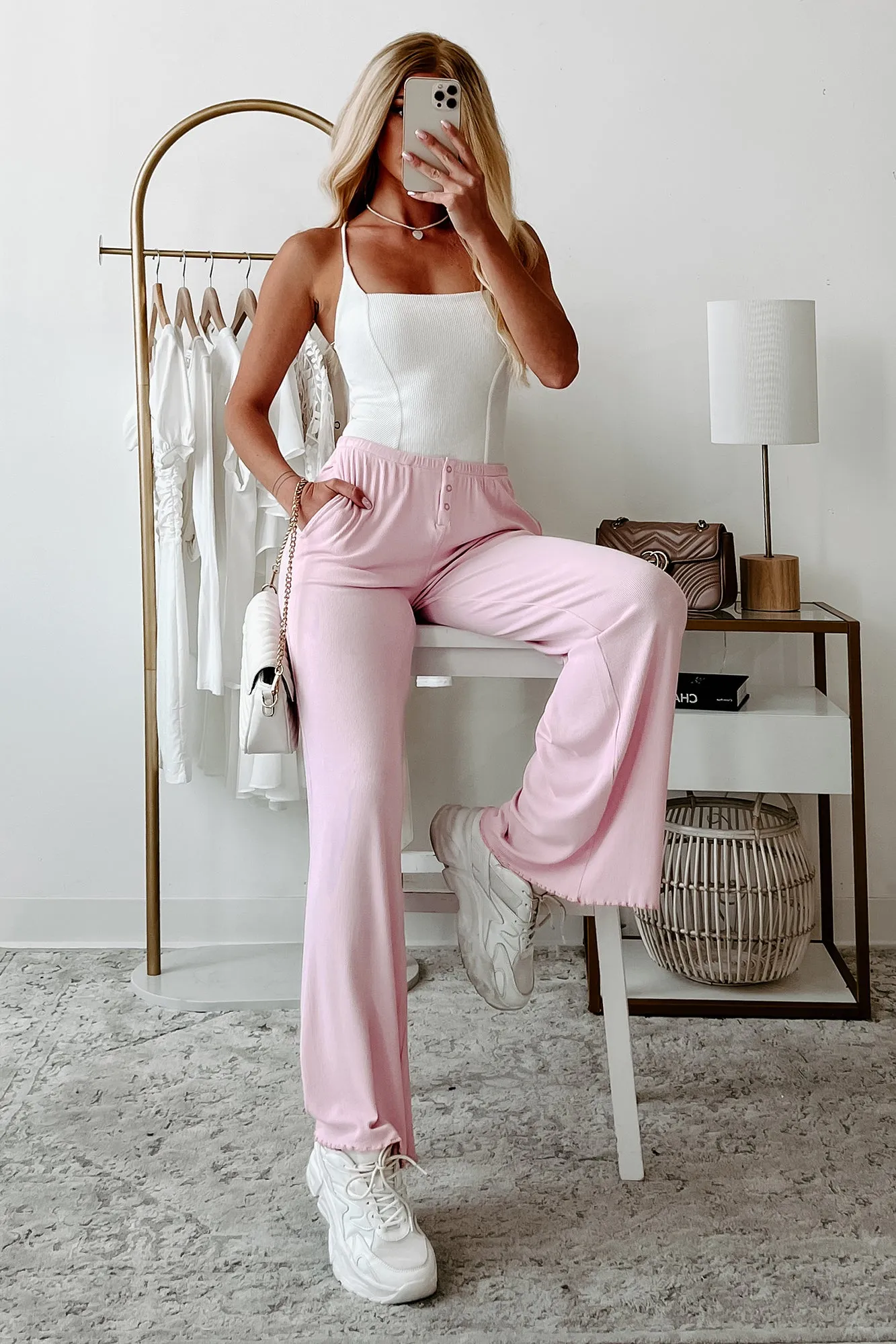 All Tuckered Out Ribbed Lounge Pants (Cool Pink)