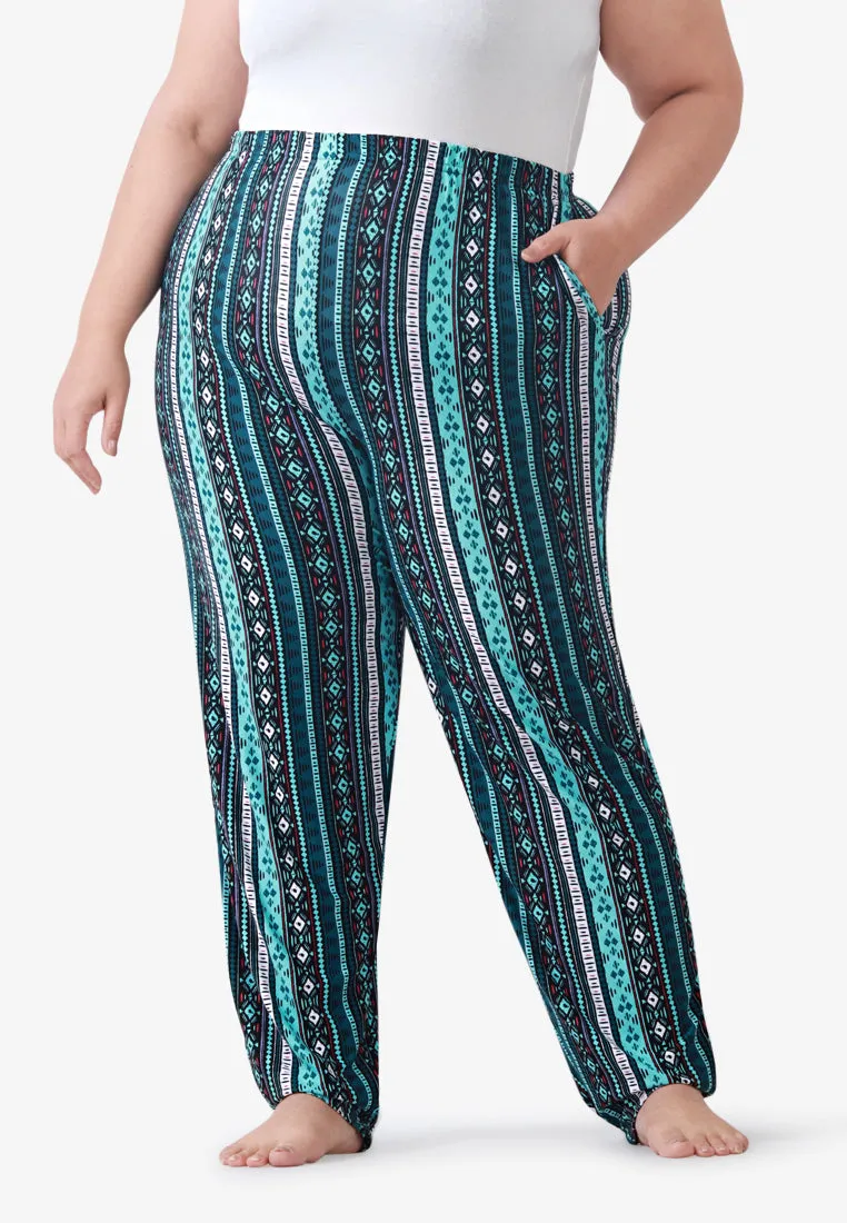 Amabel Soft Printed Lounge Jogger Pants - Blue