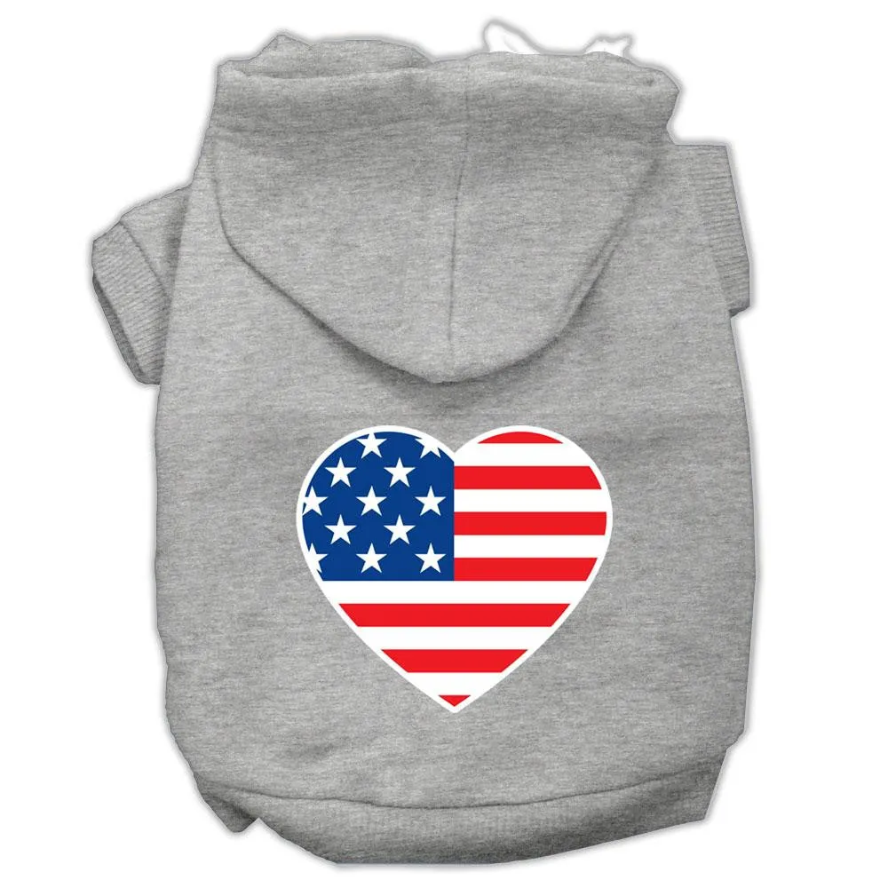 American Flag Heart Screen Print Pet Hoodies Grey Size Xl (16)