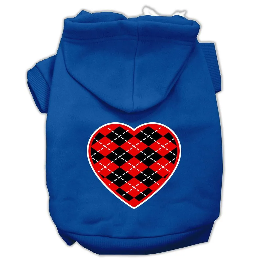 Argyle Heart Red Screen Print Pet Hoodies Blue Size XS (8)