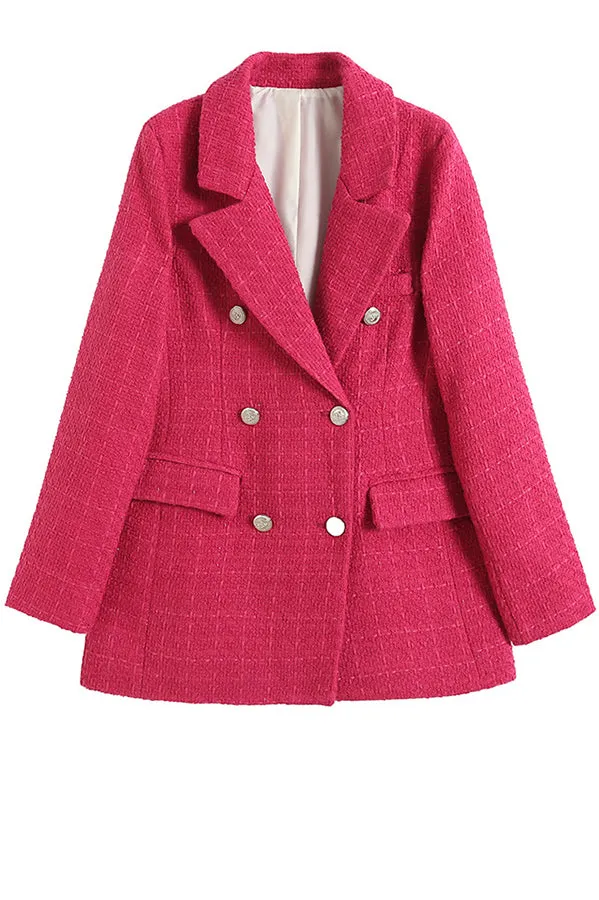 Arlo Tweed Textured Fabric Metal Buckle Pocket Lapel Relaxed Blazer