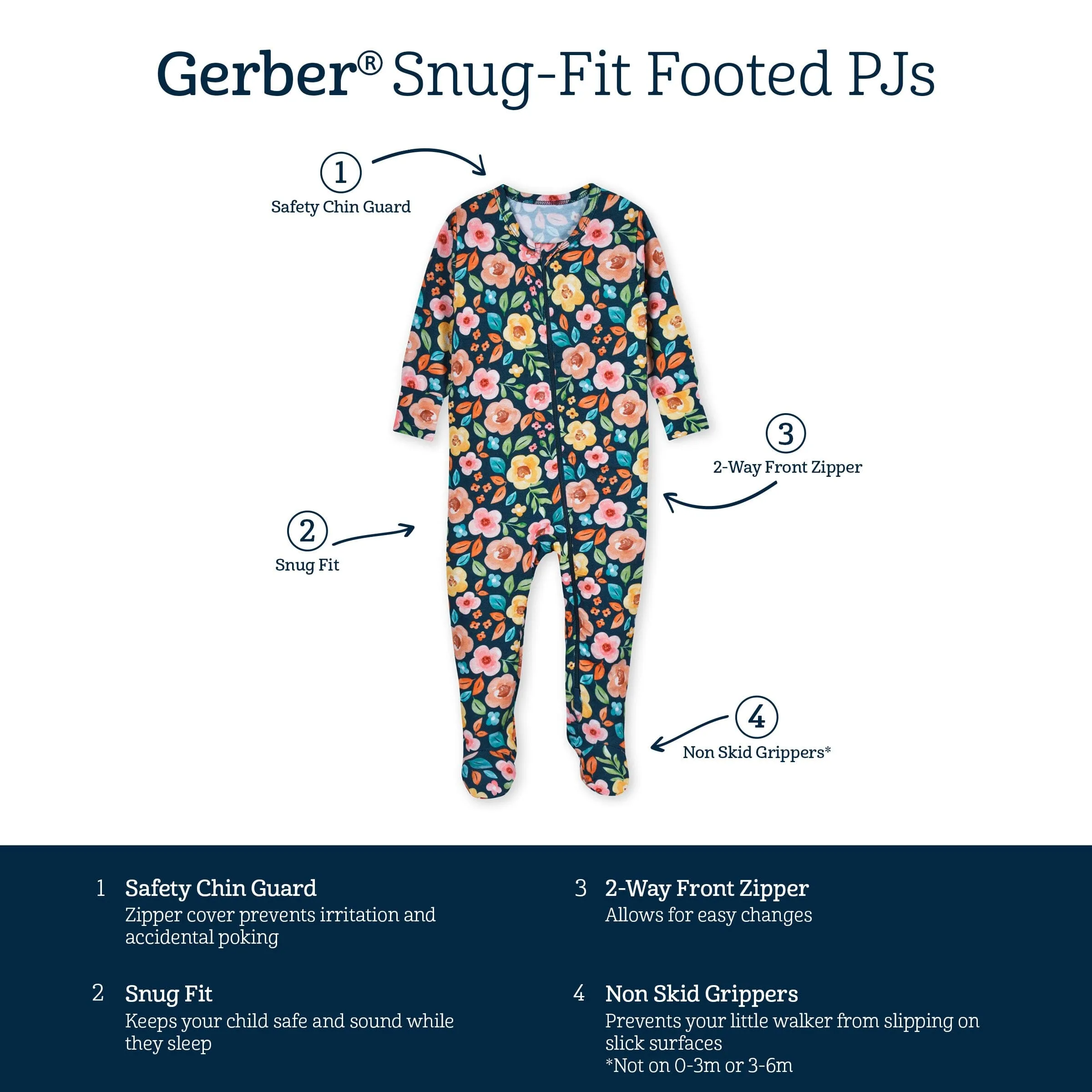 Baby & Toddler Girls Midnight Floral Buttery Soft Viscose Made from Eucalyptus Snug Fit Footed Pajamas