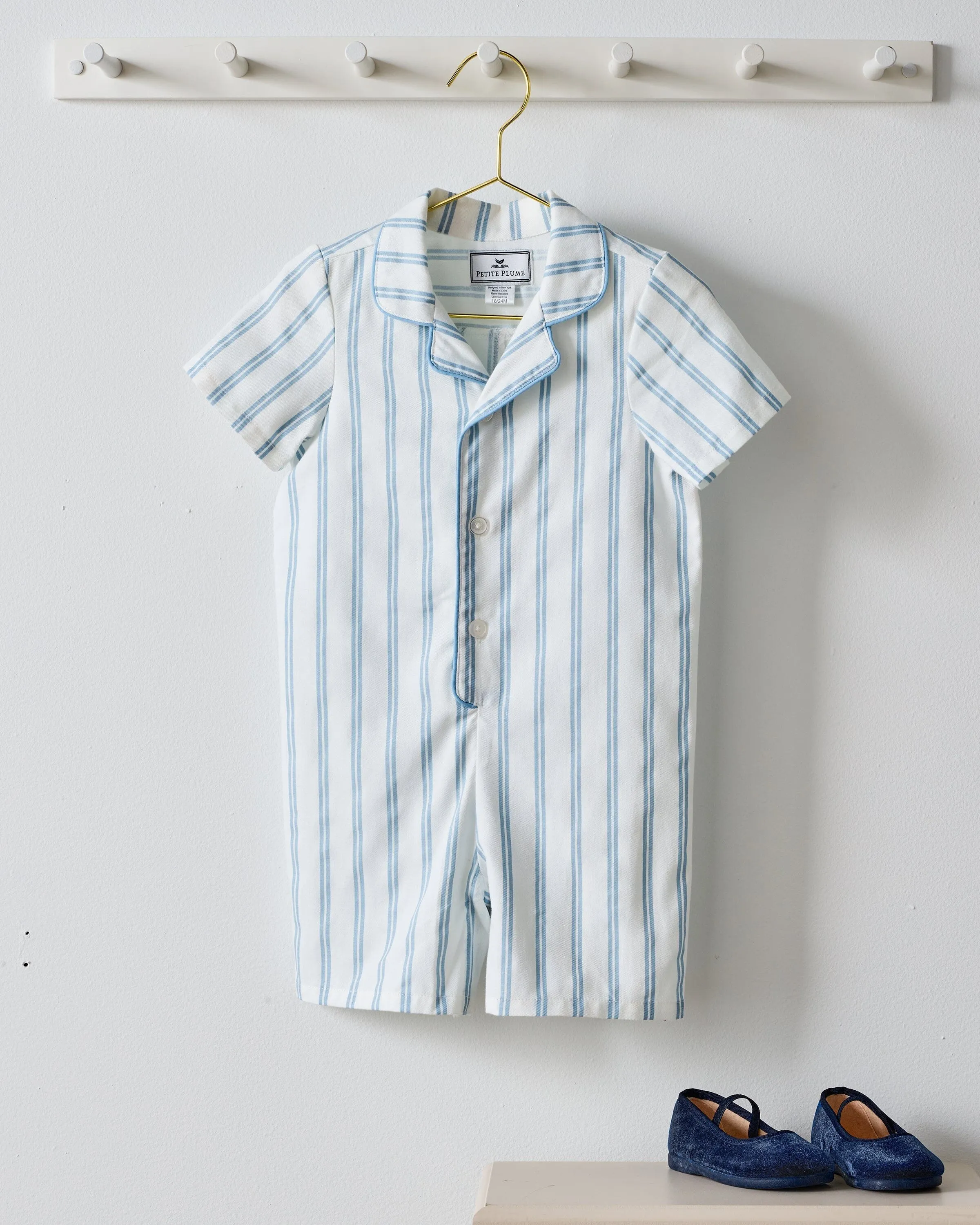 Baby's Twill Summer Romper | Periwinkle Stripe