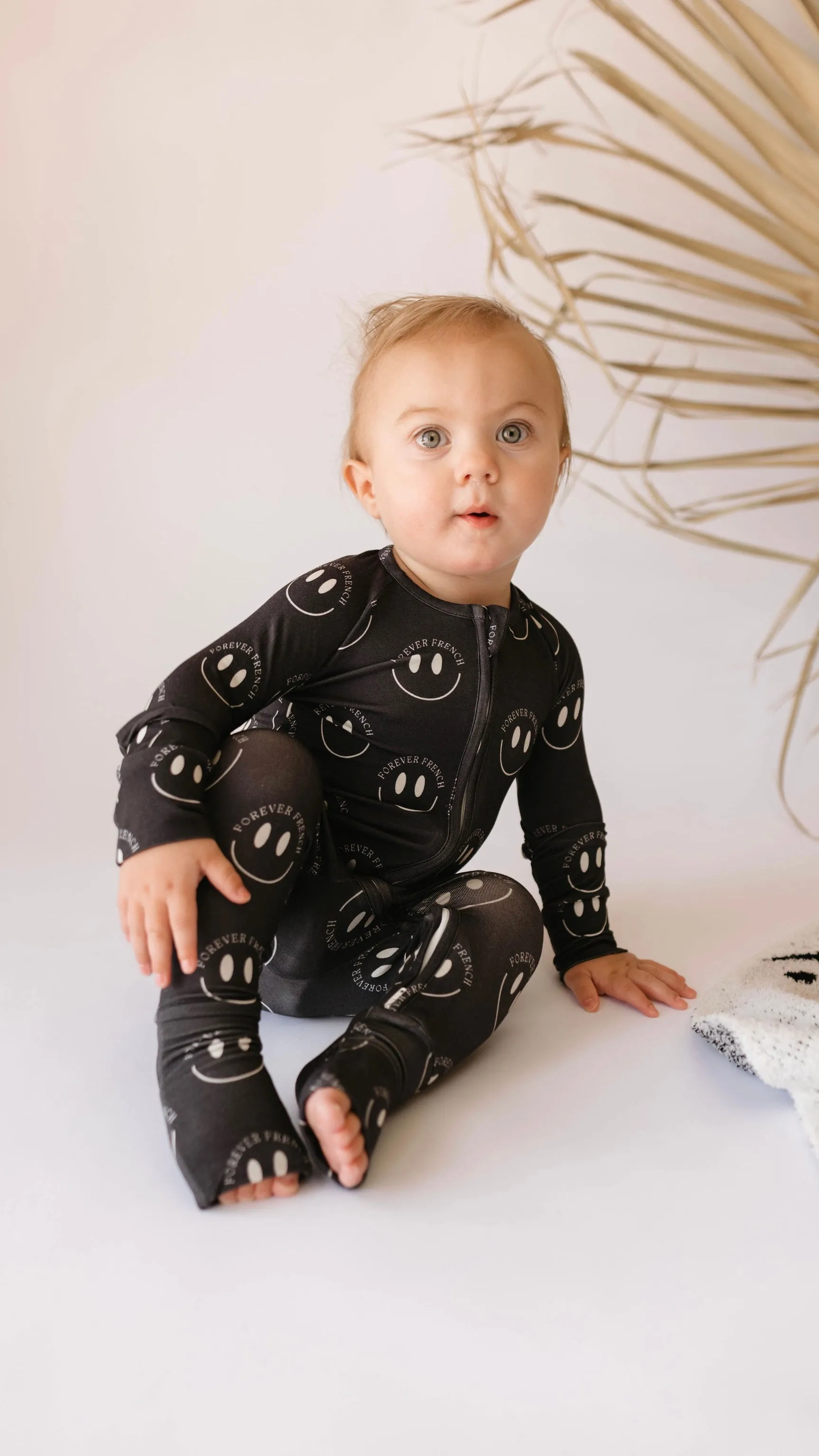 Bamboo Zip Pajamas | Charcoal & White ff Smile