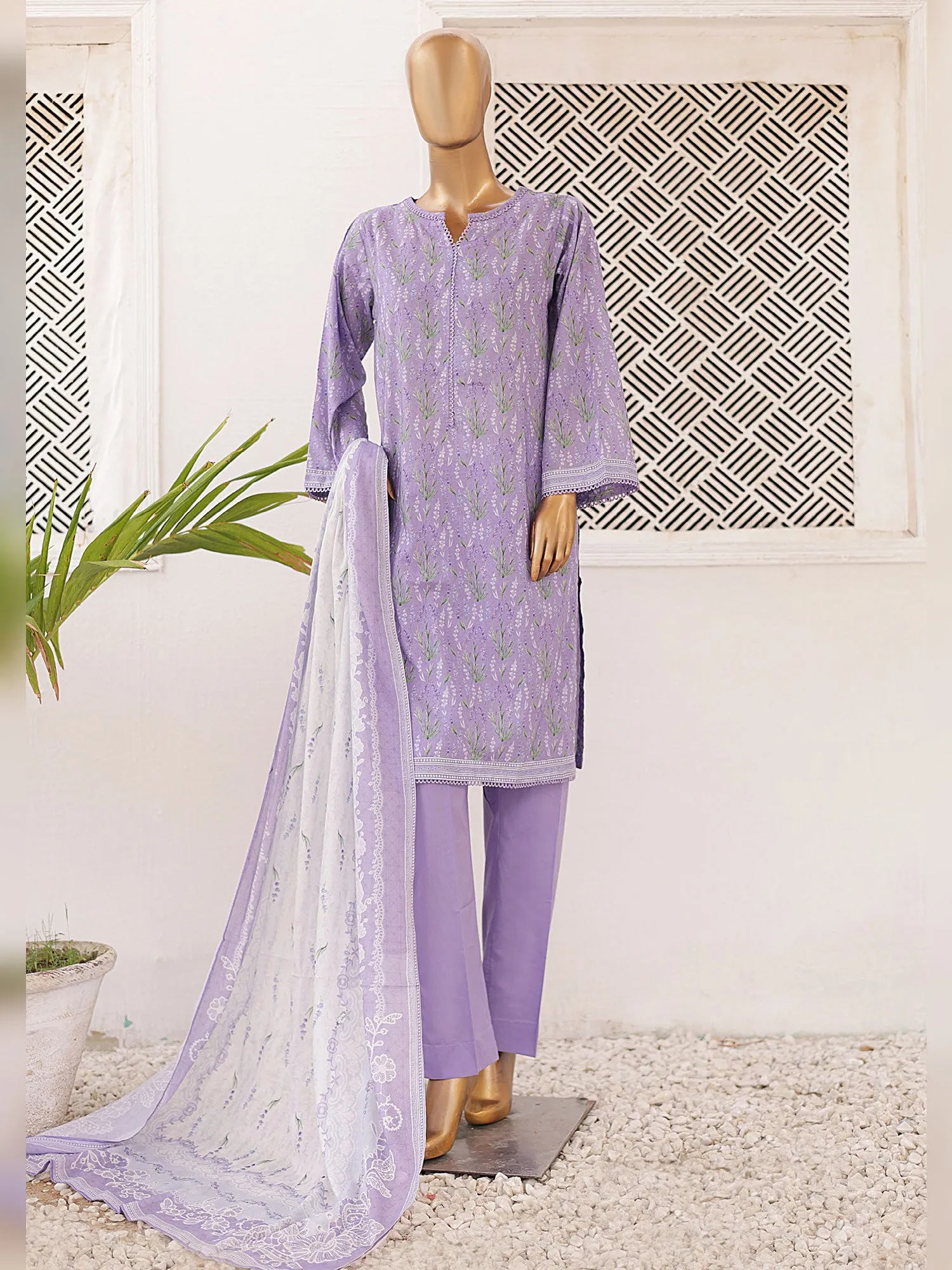 Bin Saeed Printed Lawn 3-Piece Suit - Lavender