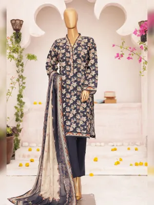 Bin Saeed Printed Lawn 3-Piece Suit - Navy Blue