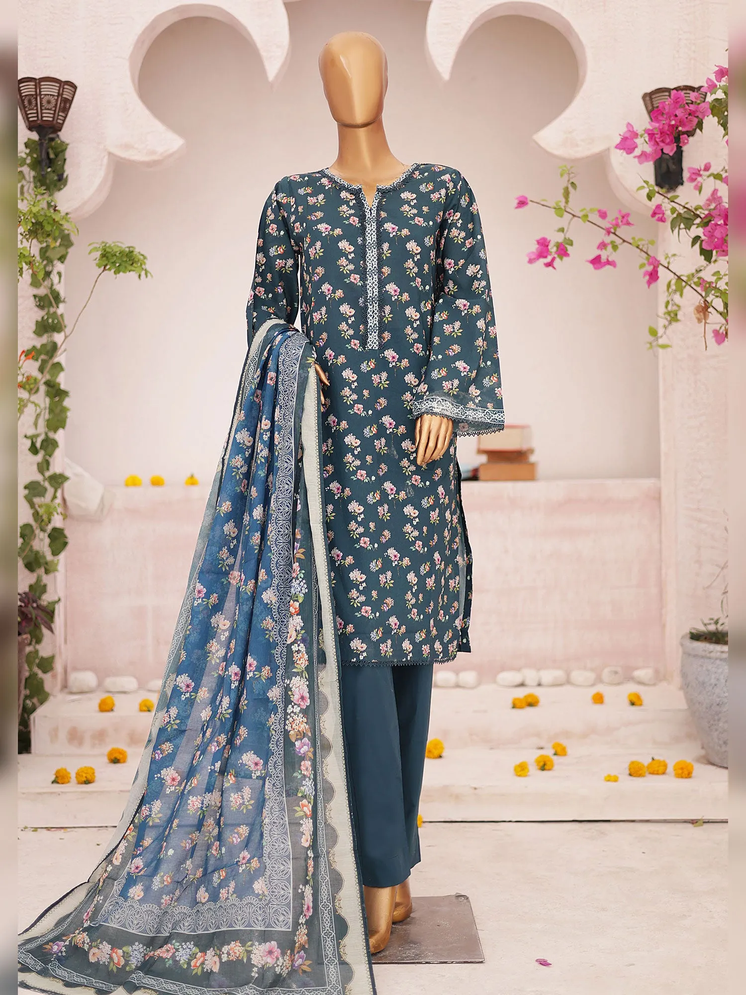 Bin Saeed Printed Lawn 3-Piece Suit - Teal