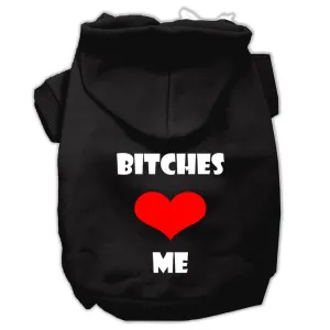 Bitches Love Me Screen Print Pet Hoodies Black Size XXL (18)