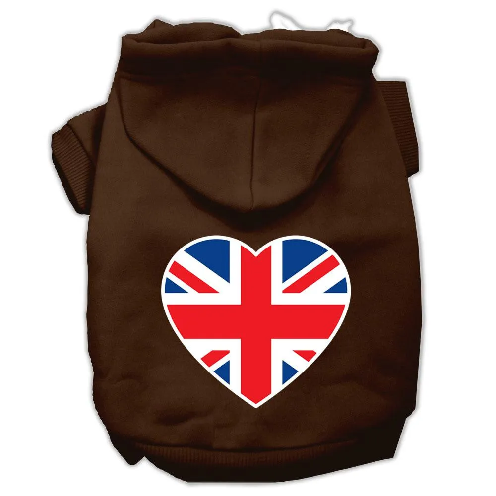 British Flag Heart Screen Print Pet Hoodies Brown Size Lg (14)