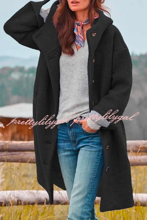 Casual Solid Color Hooded Single Breasted Wool Coat