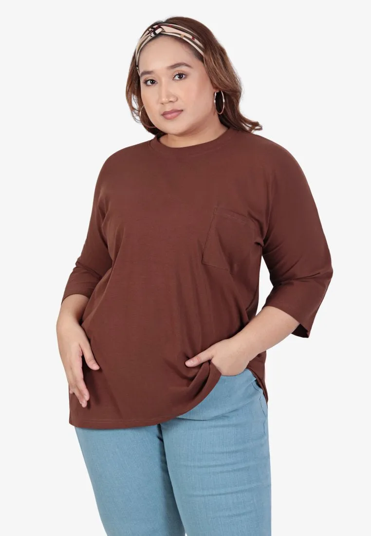 Cavina Cropped Sleeves Cotton Tee - Brown