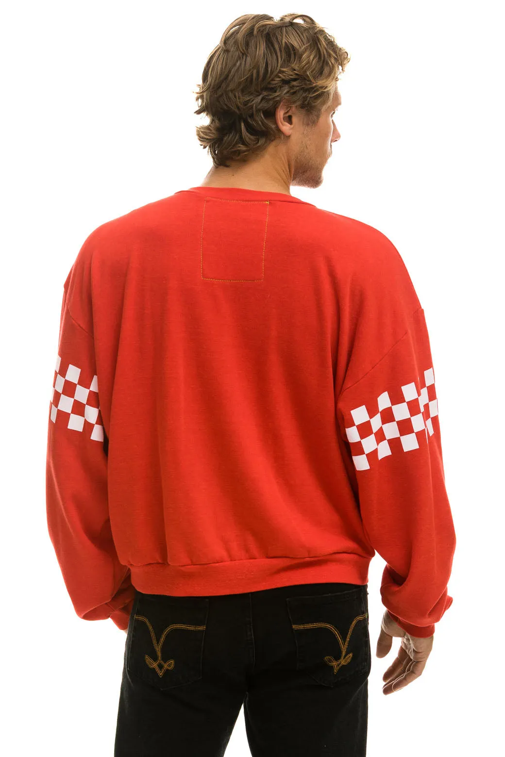 CHECK 2 SLEEVE RELAXED CREW SWEATSHIRT - RED // WHITE