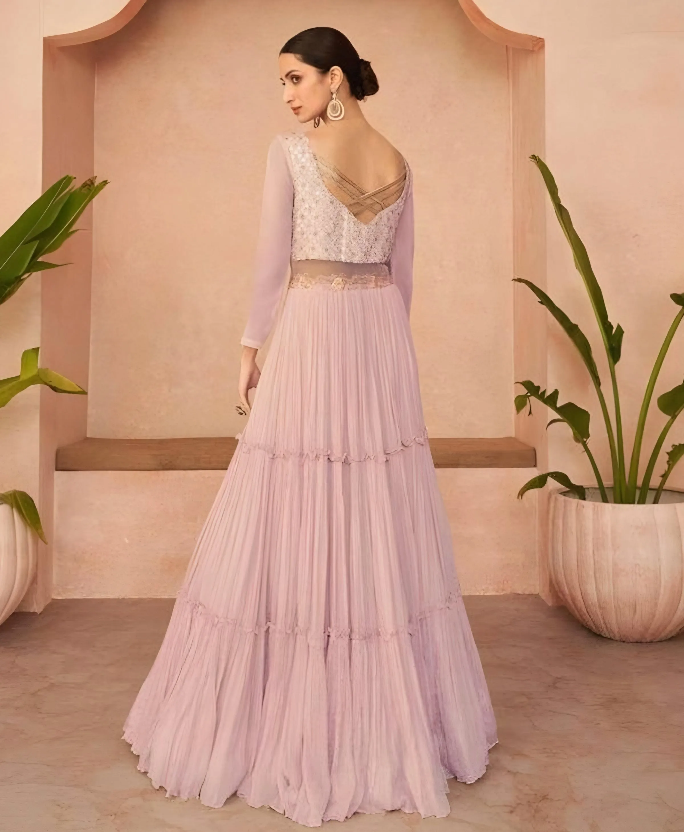 Chinon Silk Readymade Partywear Indo Western Gown