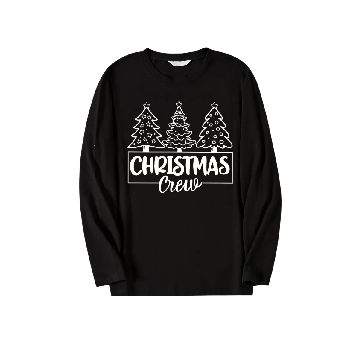 Christmas Tree and Text Print Black Long Sleeve Top with Blue & Black Plaid Family Matching Pajamas