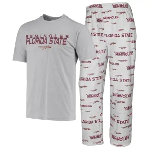 Concepts Sport Men's Florida State Spear Design Short Sleeve T-shirt and Microfleece Pant Set - Grey