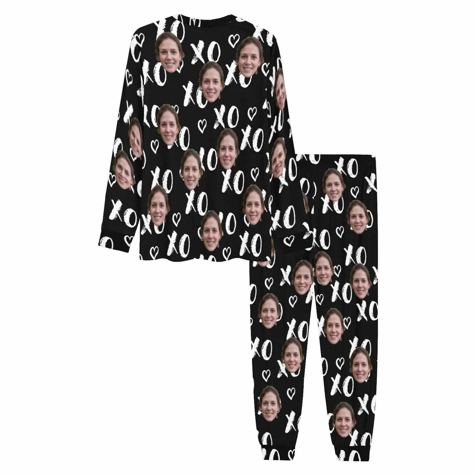 Couple Sleepwear Custom Face XO Black Couple Matching Pajamas Personalized Photo Pajama Set for Boyfriend