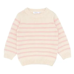 Cream and Pink Stripe Knit Sweater