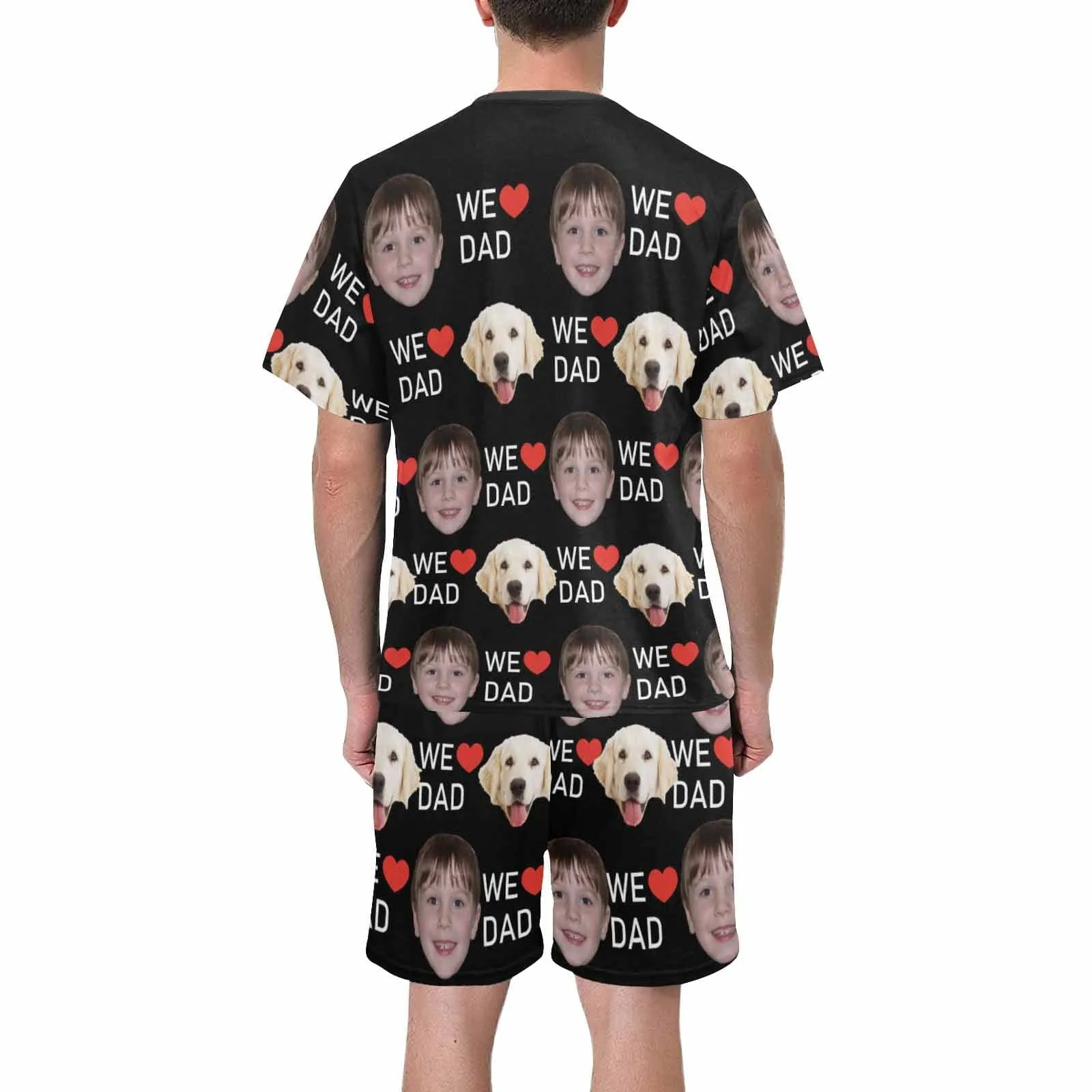 Custom 2 Photo Face Pajamas Happy Father's Day For We DAD Men's Long and Short Pajama Set Gift For Family