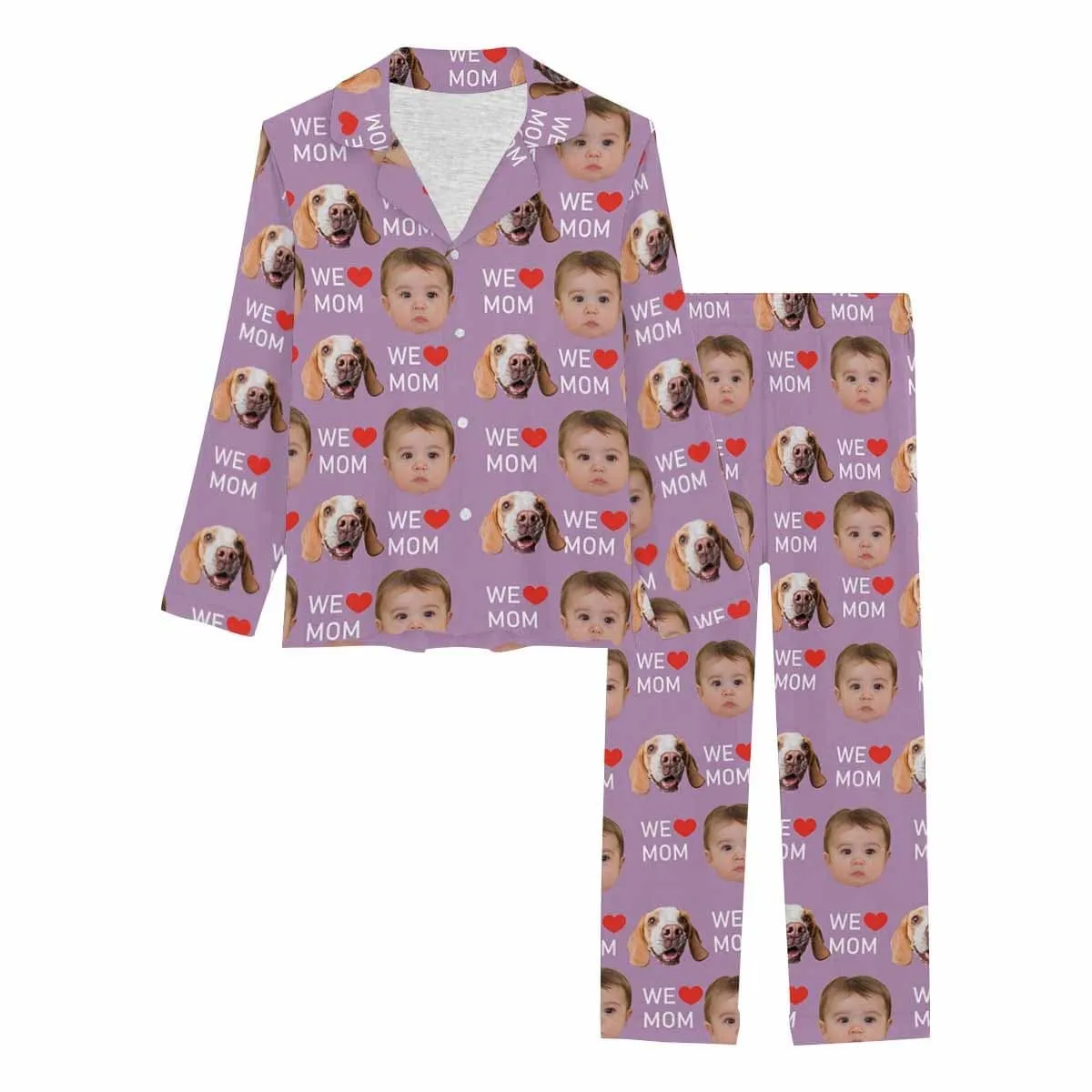 Custom 2 Photo Face Pajamas Happy Mother's Day For We MOM Long and Short Pajama Set Gift For Family