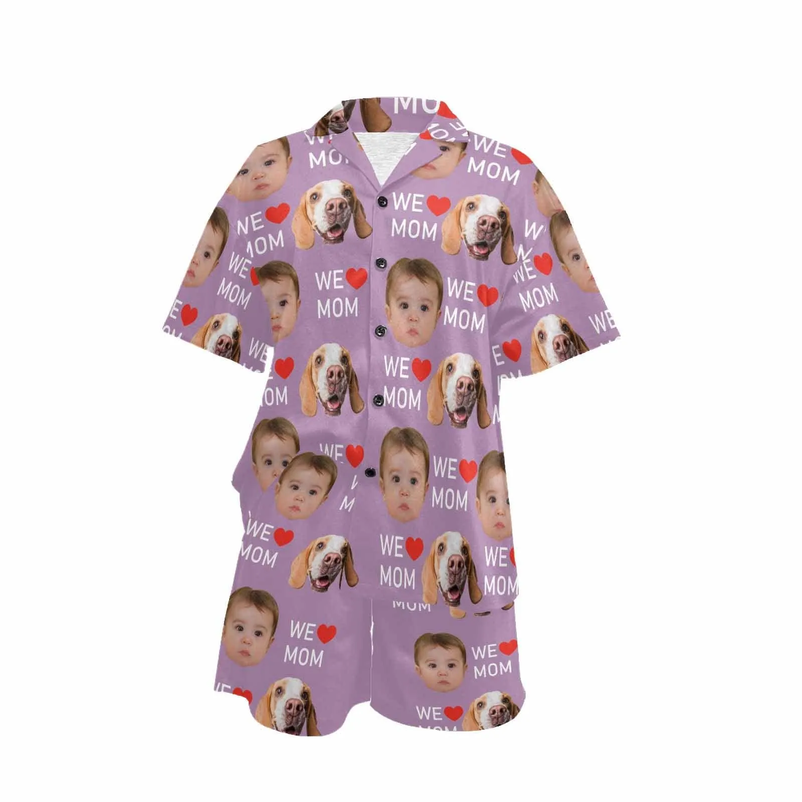 Custom 2 Photo Face Pajamas Happy Mother's Day For We MOM Long and Short Pajama Set Gift For Family