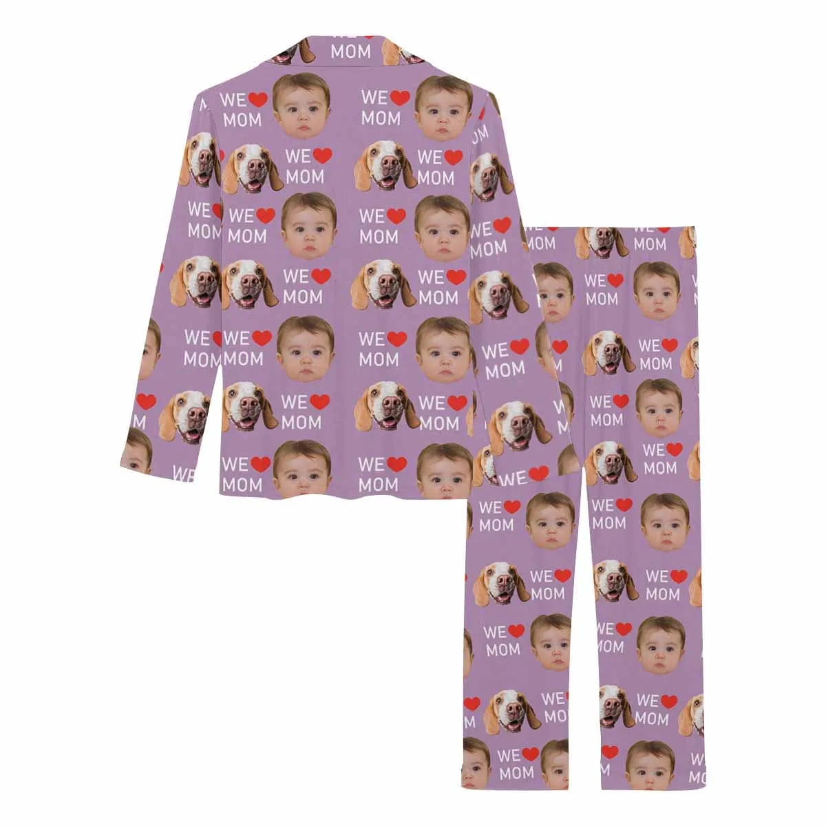 Custom 2 Photo Face Pajamas Happy Mother's Day For We MOM Long and Short Pajama Set Gift For Family