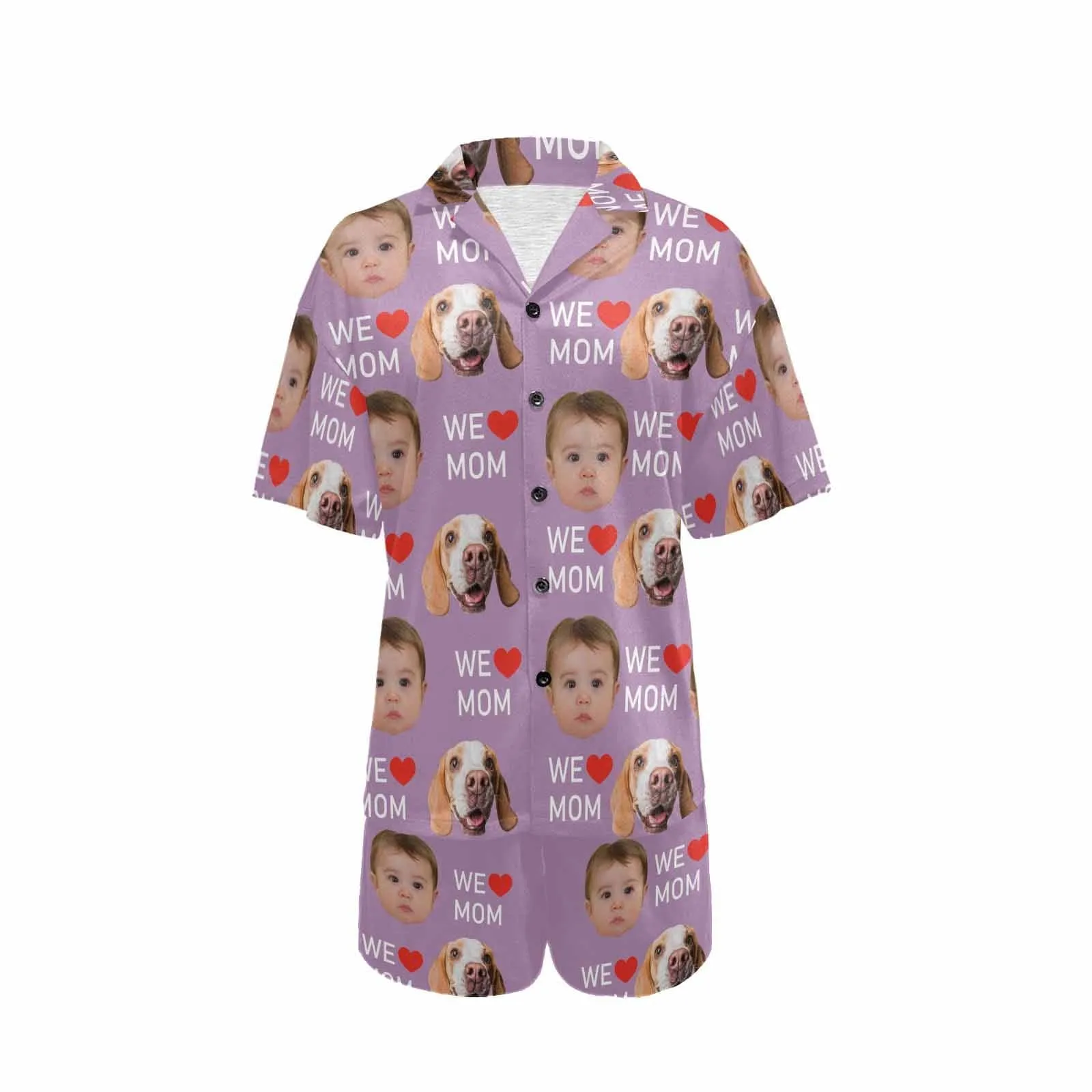 Custom 2 Photo Face Pajamas Happy Mother's Day For We MOM Long and Short Pajama Set Gift For Family