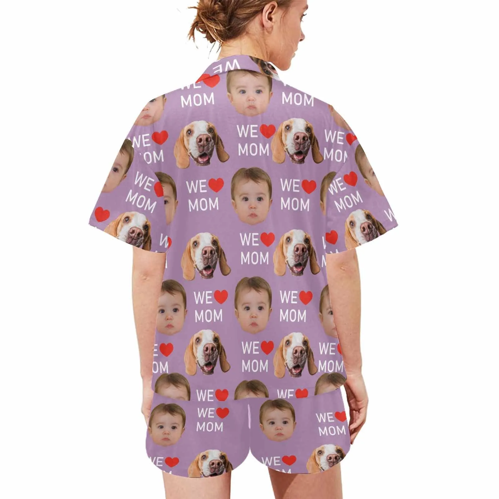 Custom 2 Photo Face Pajamas Happy Mother's Day For We MOM Long and Short Pajama Set Gift For Family