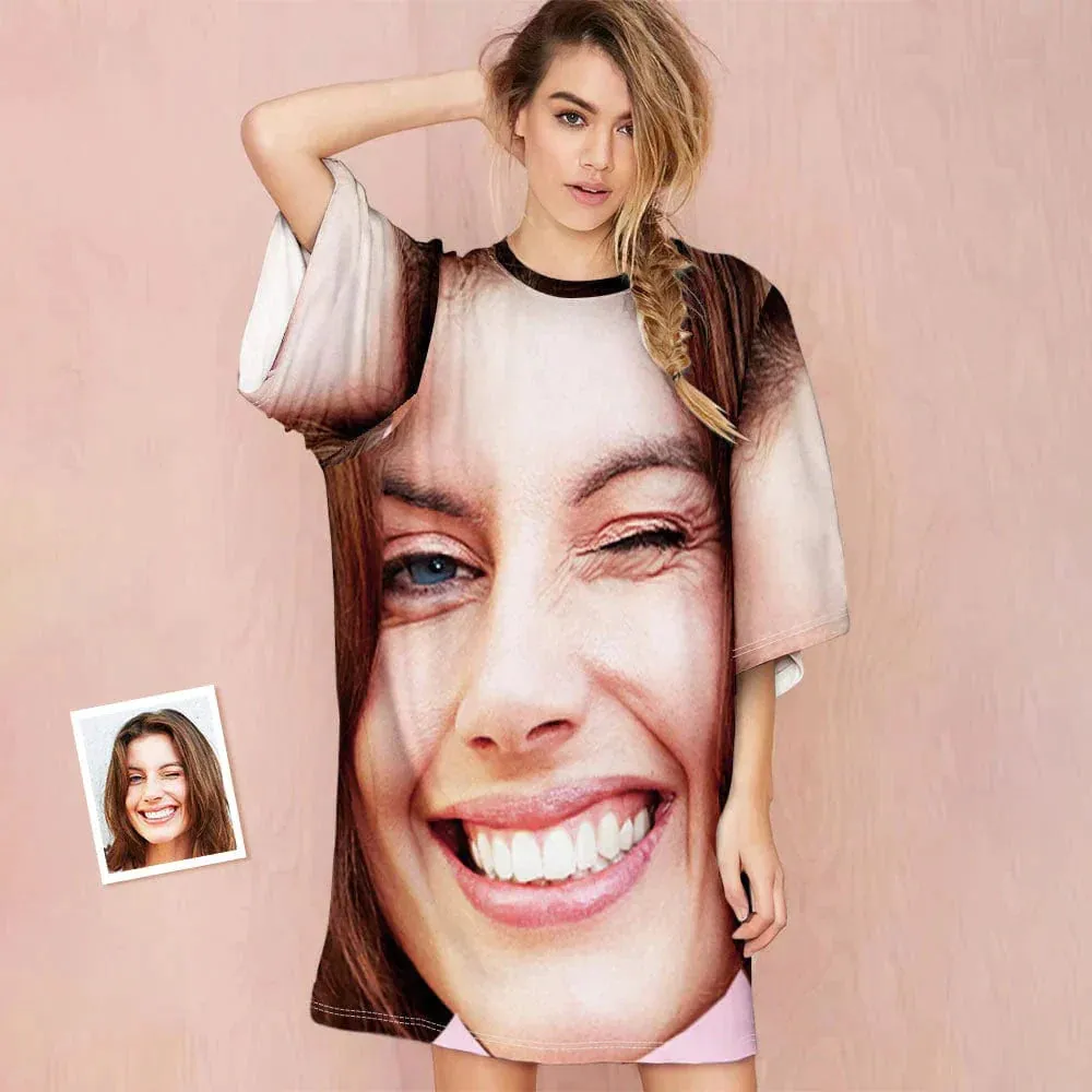 Custom Big Face Women's Oversized Sleep Tee Nightdress Personalized Loose Nightshirt