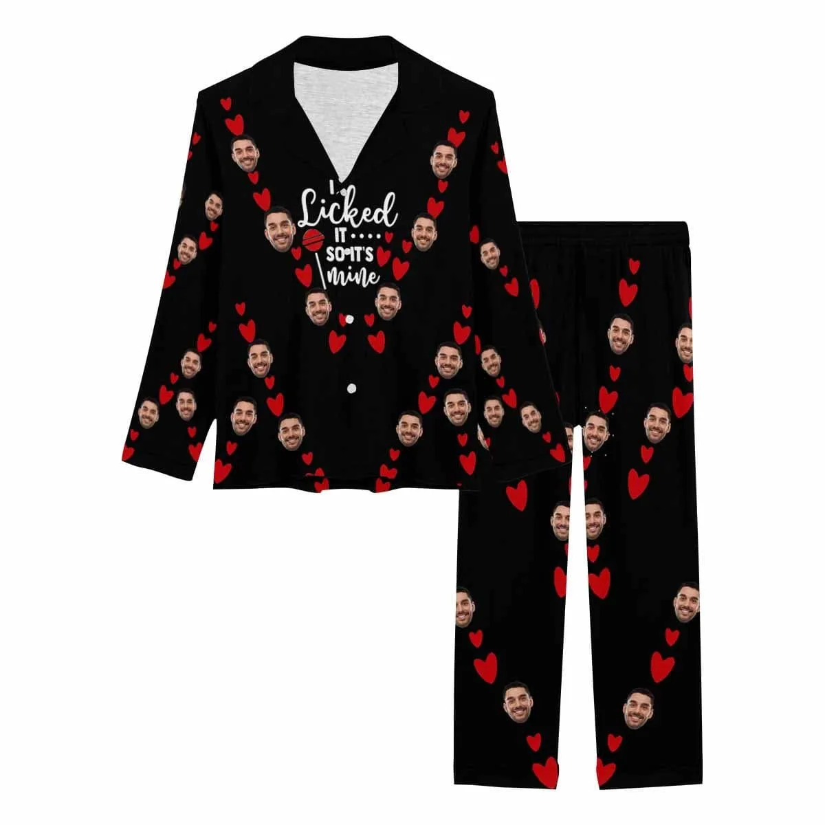 Custom Boyfriend Face Pajamas I Licked Sleepwear Personalized Women's Slumber Party Long Pajama Set