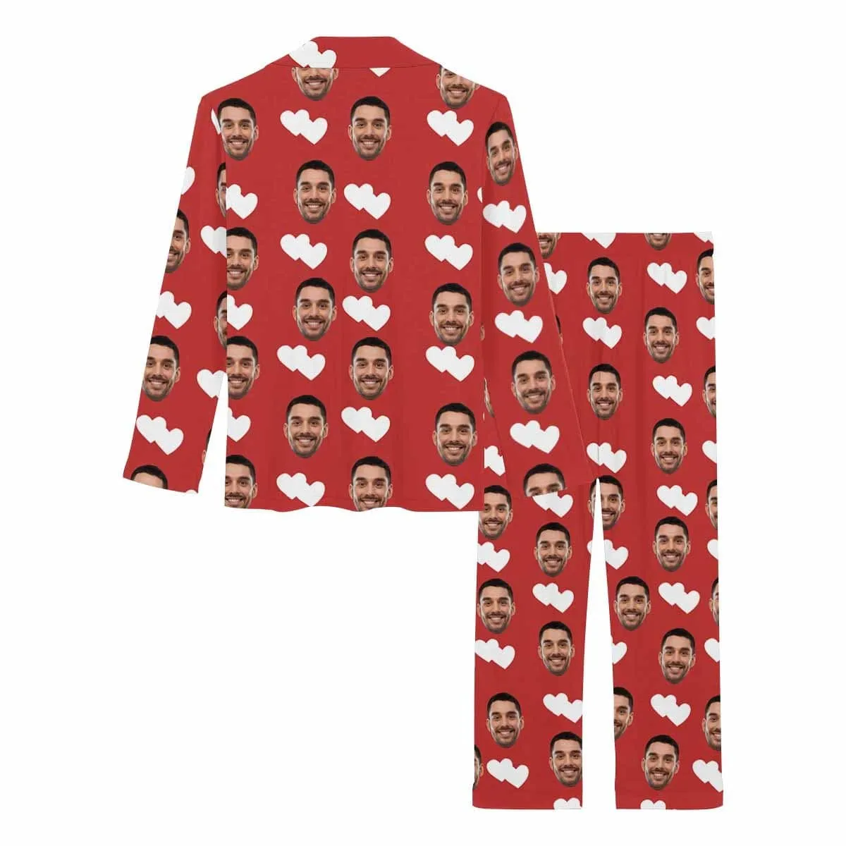 Custom Boyfriend Face Red Love Heart Sleepwear Personalized Women's Slumber Party Long Pajama Set