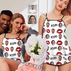 Custom Couple Face Pajamas Red Lips Sleepwear Personalized Women's Sexy Cami Pajamas Set