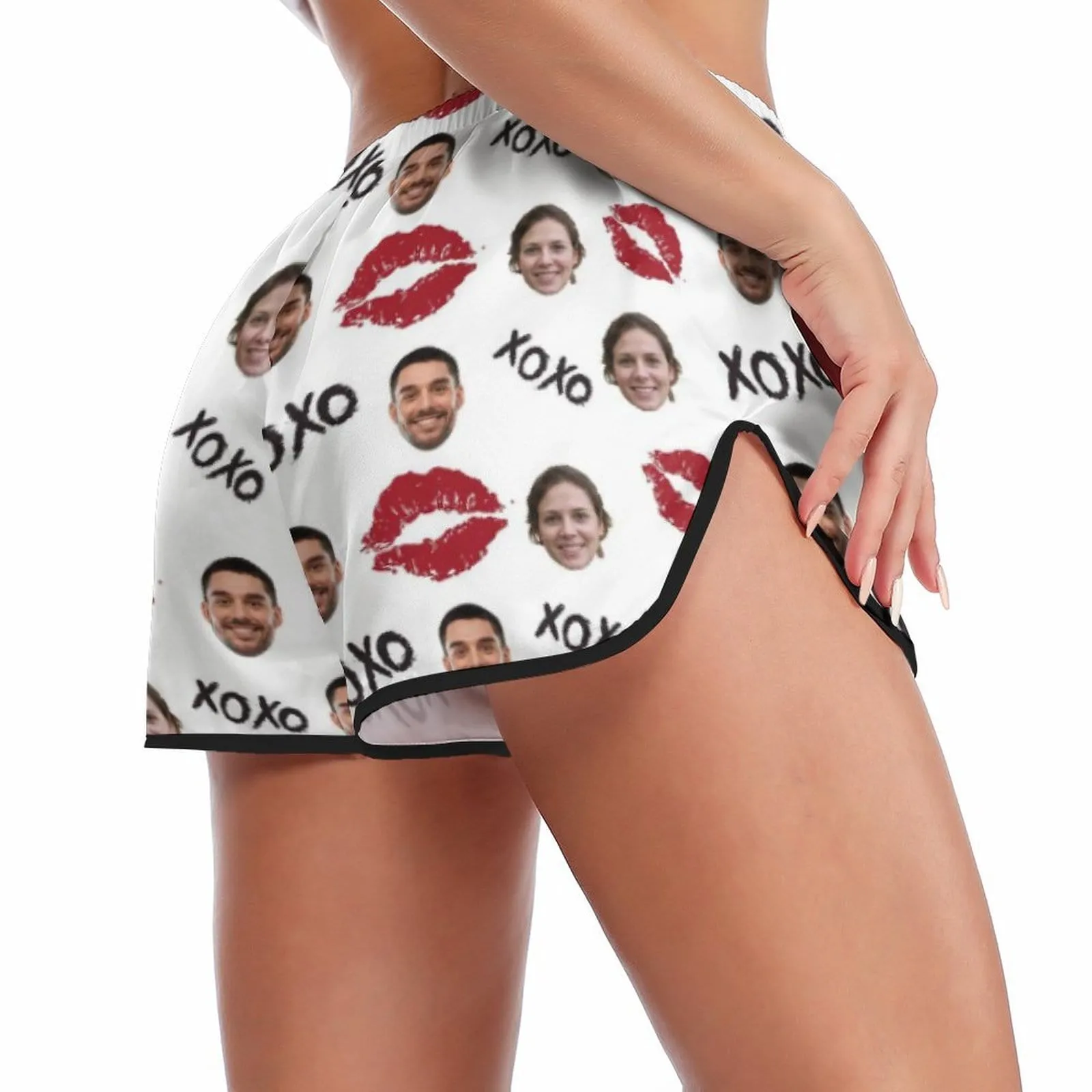 Custom Couple Face Pajamas Red Lips Sleepwear Personalized Women's Sexy Cami Pajamas Set