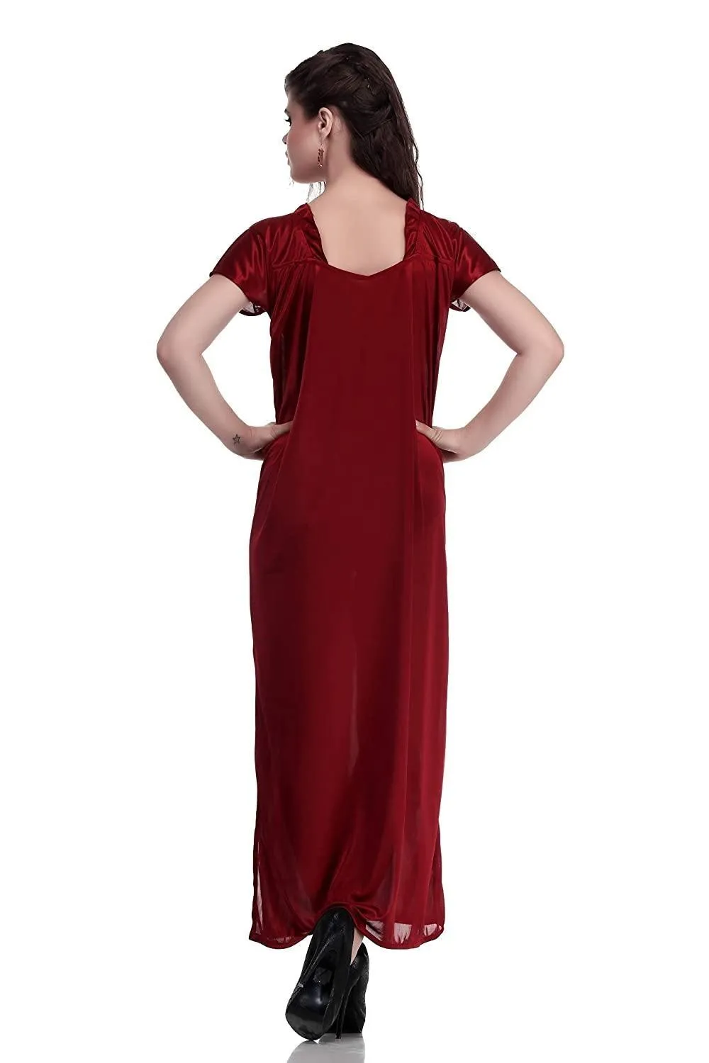 Designer mart women's Satin Nighty (Free Size) Maroon