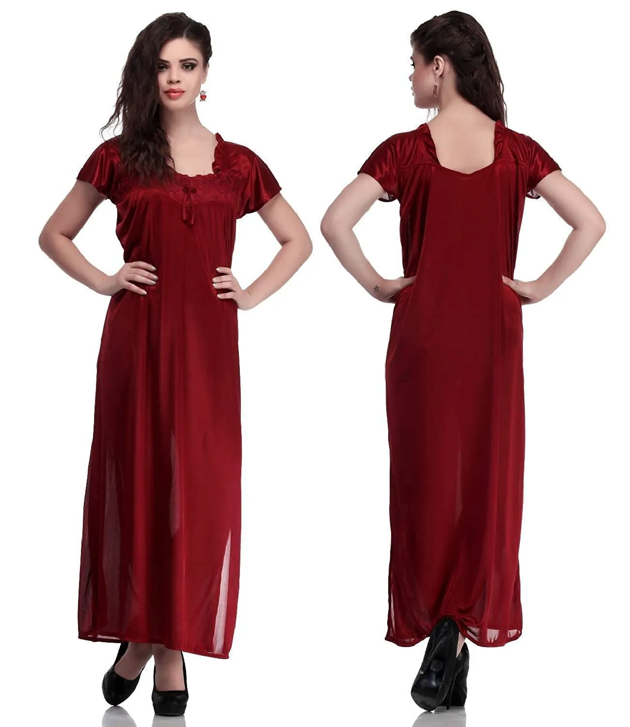 Designer mart women's Satin Nighty (Free Size) Maroon