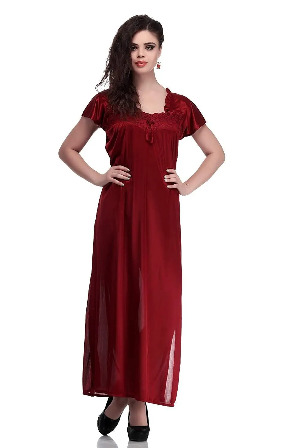 Designer mart women's Satin Nighty (Free Size) Maroon