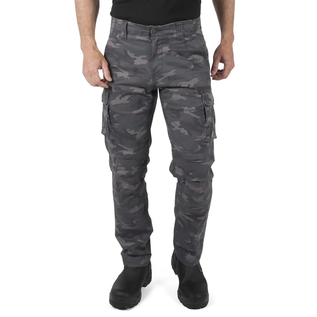 DuraDrive Men's INVICTA Grey Camouflage Cargo Work Pants with Knee-Pad Pockets