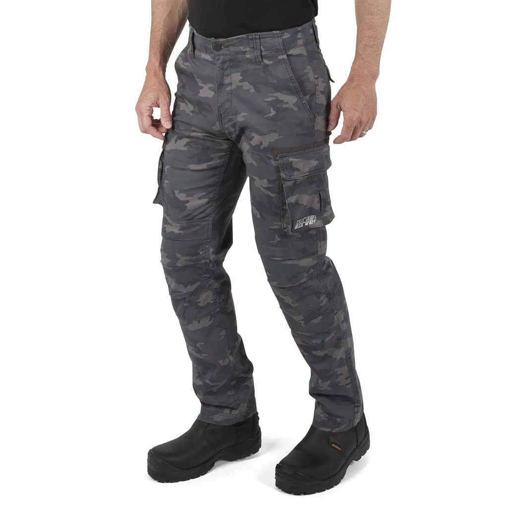 DuraDrive Men's INVICTA Grey Camouflage Cargo Work Pants with Knee-Pad Pockets