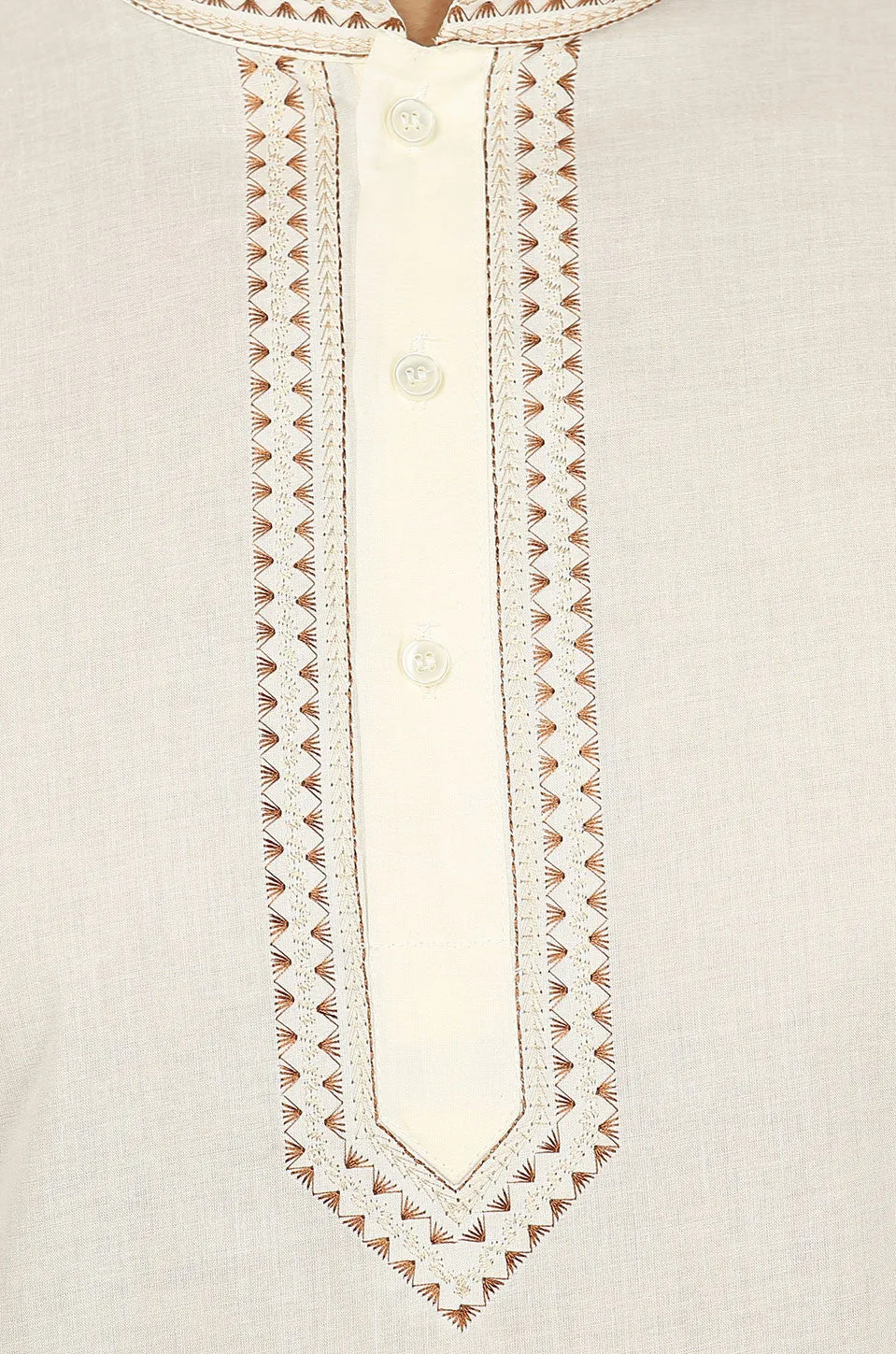 Embroidered Cotton Men's Short Kurta Shirt Indian Clothes (Off-White)