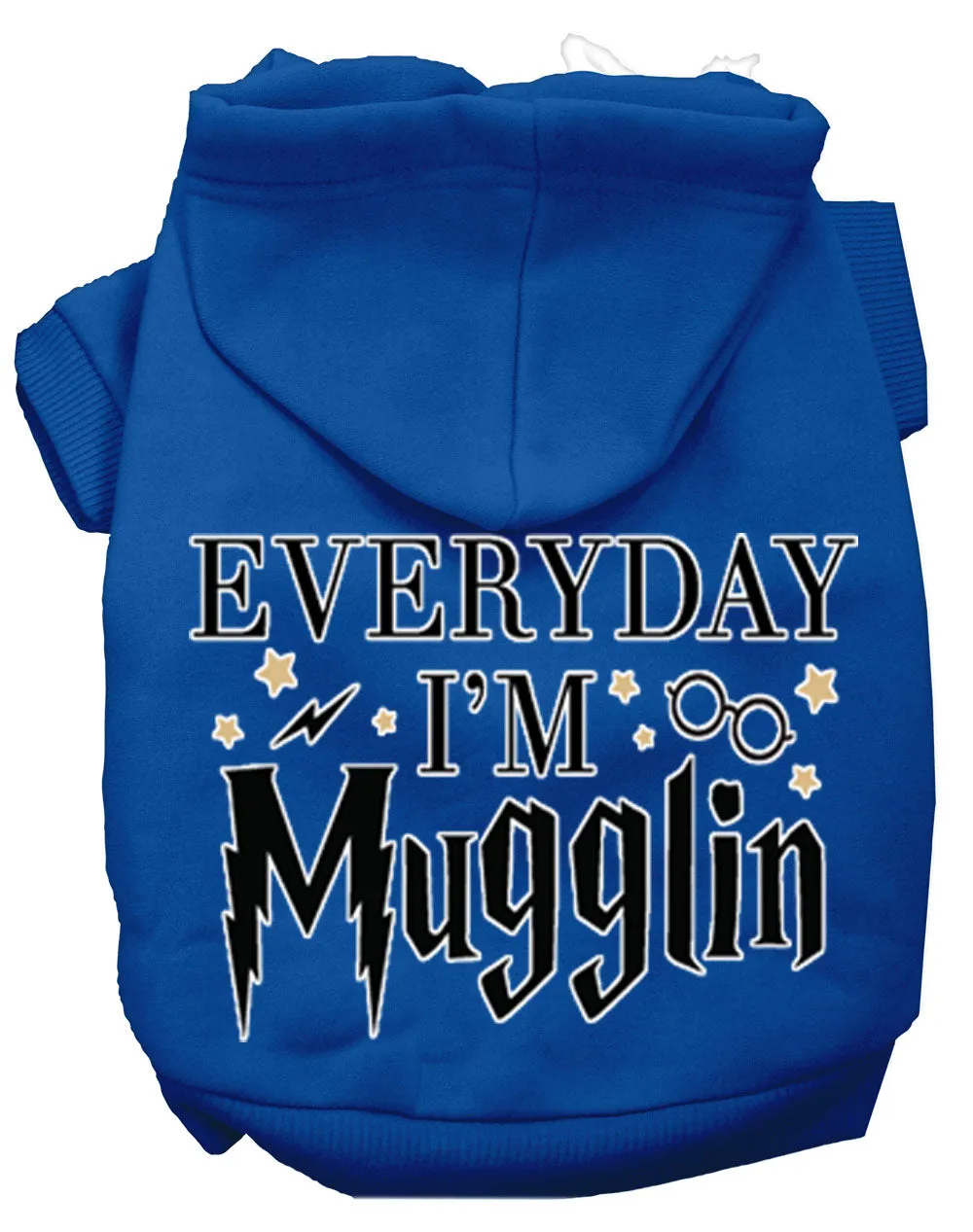 Everyday I'm Mugglin Screen Print Dog Hoodie Blue L