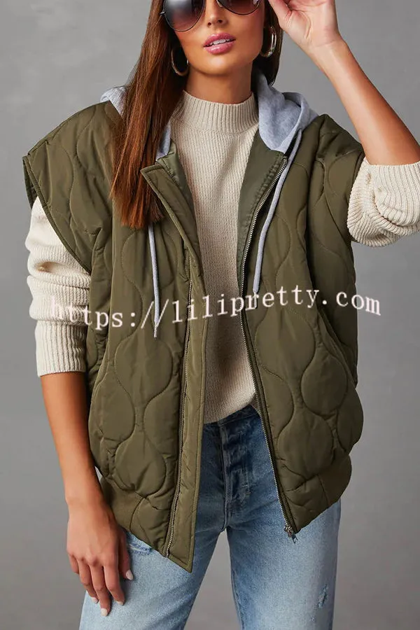 Fall and Forever Zipper Pocket Hooded Quilted Cotton Vest