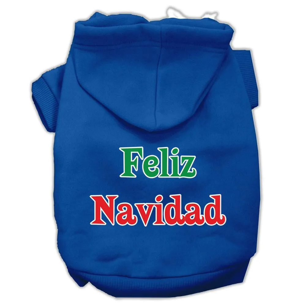 Feliz Navidad Screen Print Pet Hoodies Blue S (10)