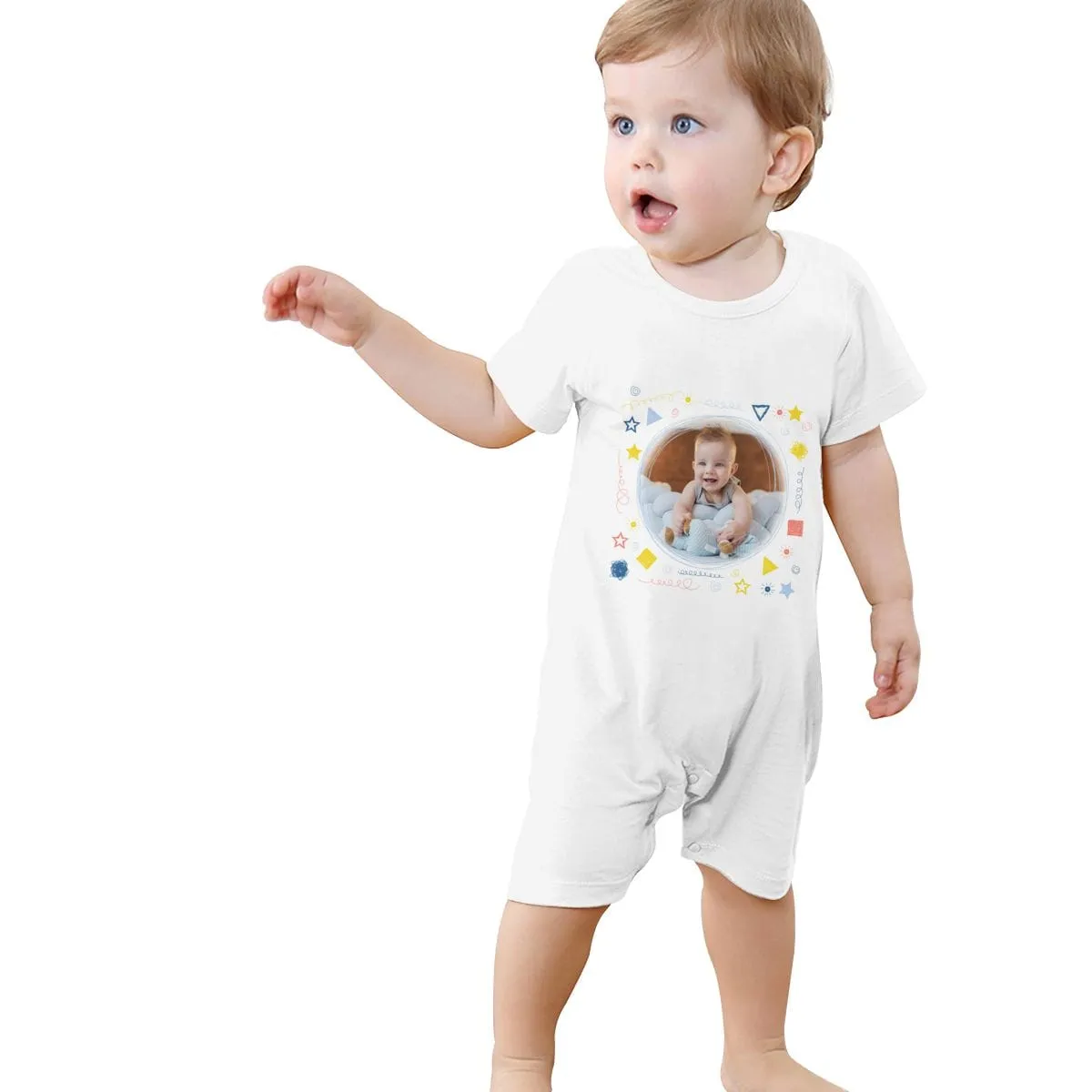 #For 0-2T-Custom Photo Baby Short Sleeve Rompers 100% Organic Cotton Jumpsuit One-piece Coverall and Layette Set