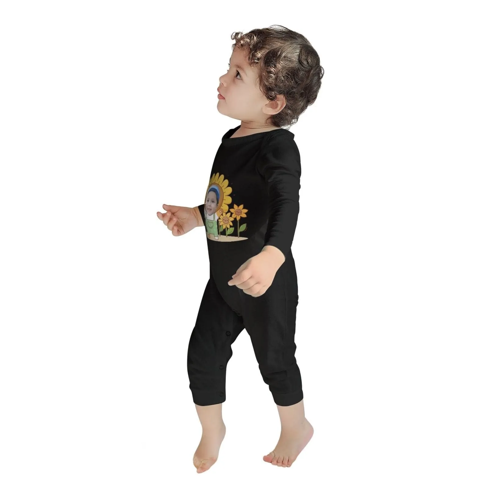 #For 6M-2T-Custom Face Sunflower Baby Long Sleeve Rompers 100% Organic Cotton Jumpsuit One-piece Coverall and Layette Set